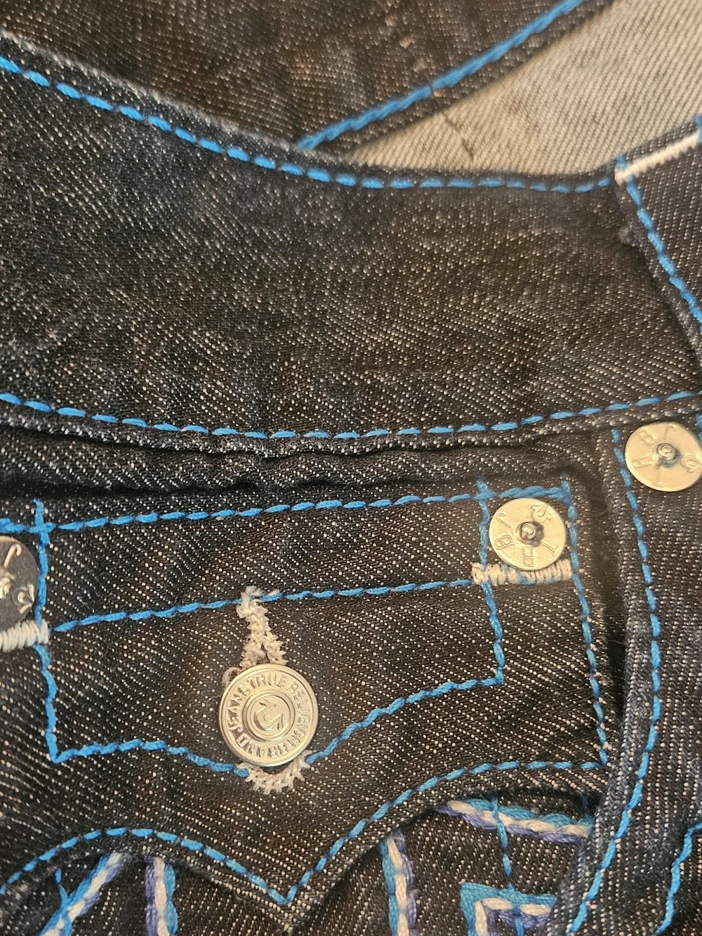 Men's TRUE RELIGION Dark Denim Jeans with Blue Contrast Stitching